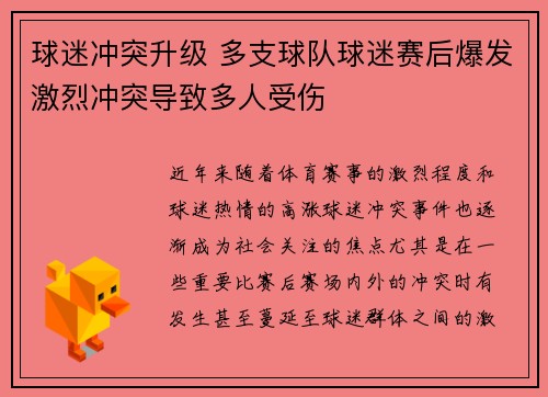 球迷冲突升级 多支球队球迷赛后爆发激烈冲突导致多人受伤
